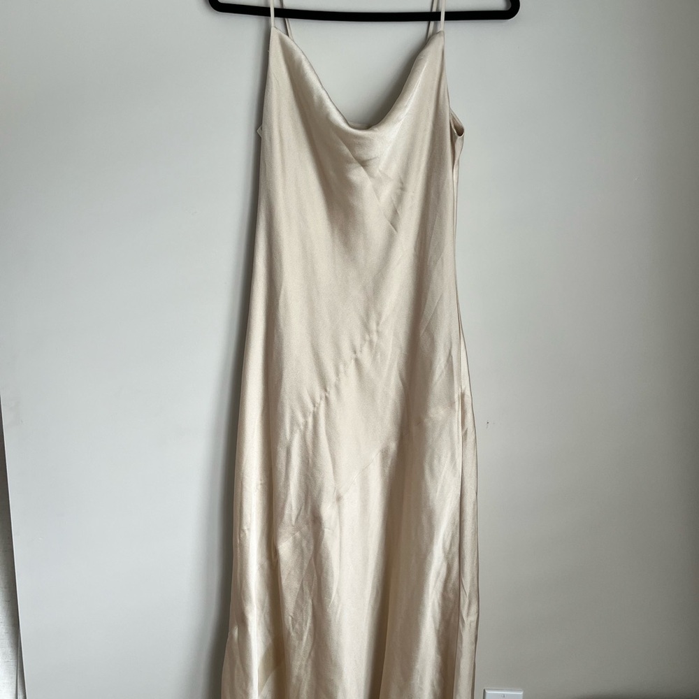 Slip Midi Dress in Champagne - Elegant Cowl Neck